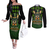 In My Veins Flows The Blood Of Irish Rebels Couples Matching Off The Shoulder Long Sleeve Dress and Long Sleeve Button Shirt
