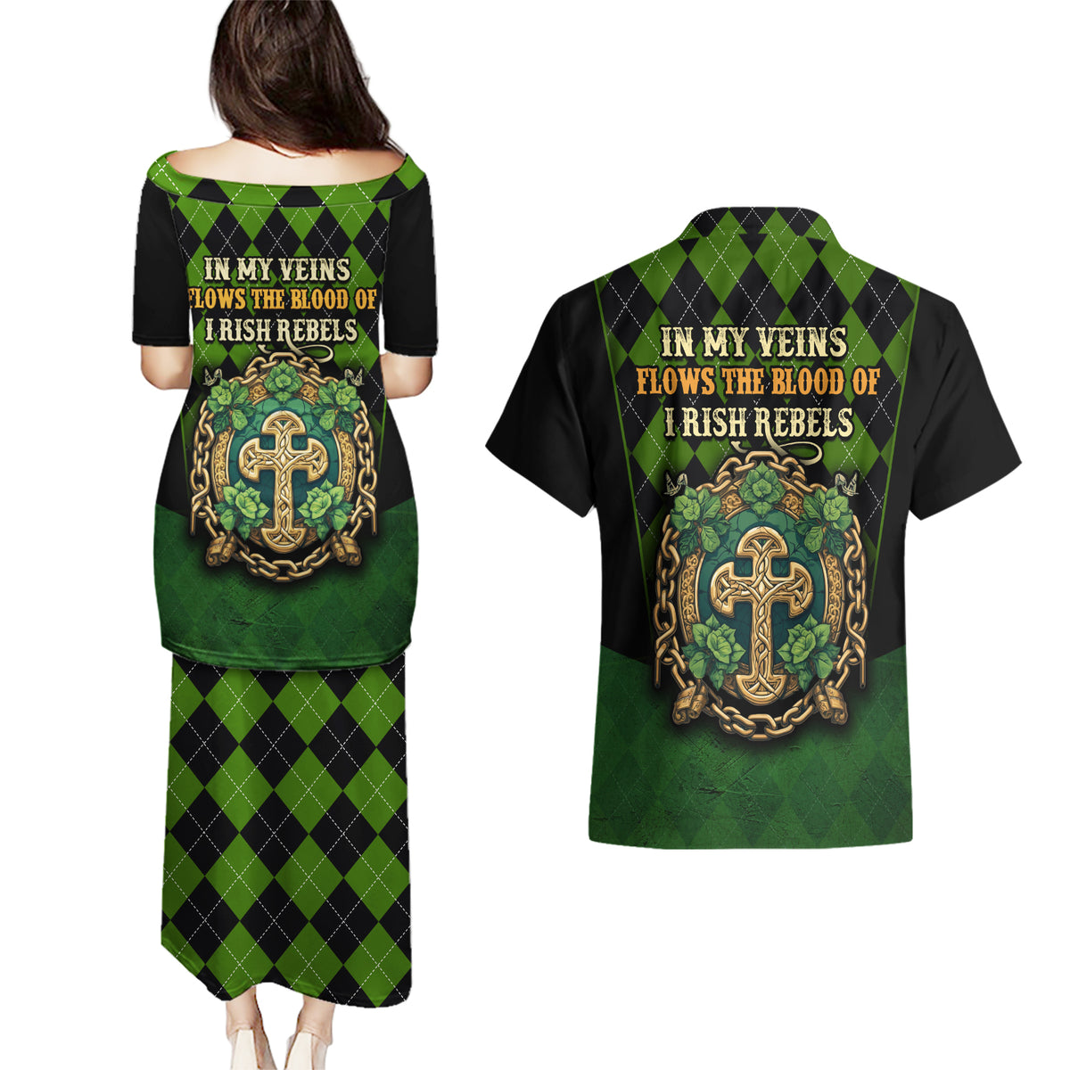 In My Veins Flows The Blood Of Irish Rebels Couples Matching Puletasi and Hawaiian Shirt - Wonder Print Shop