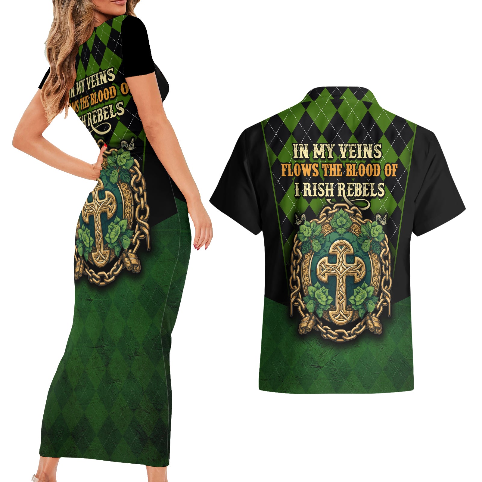 In My Veins Flows The Blood Of Irish Rebels Couples Matching Short Sleeve Bodycon Dress and Hawaiian Shirt - Wonder Print Shop