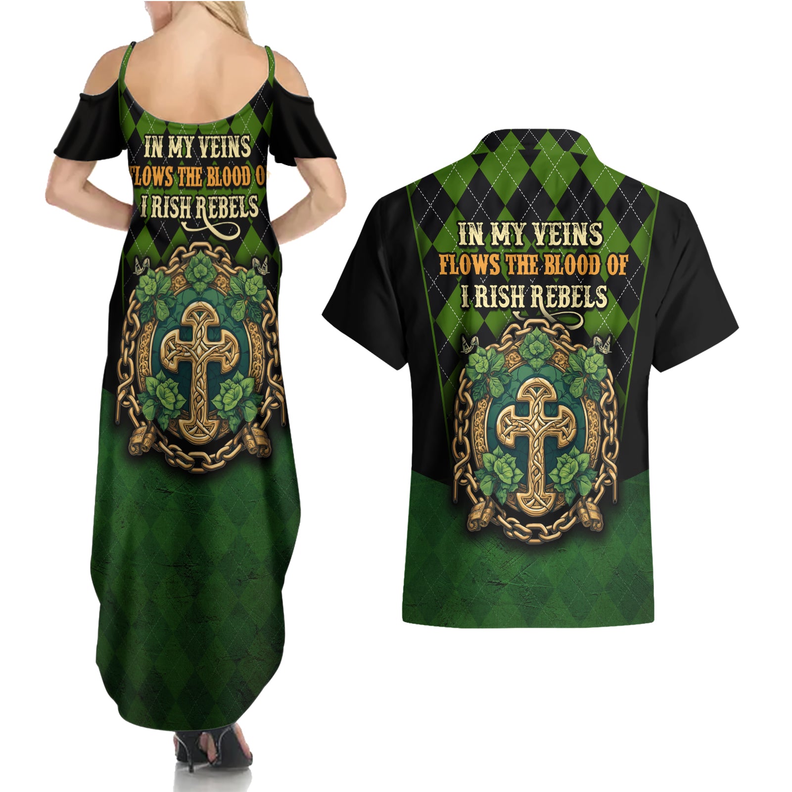 In My Veins Flows The Blood Of Irish Rebels Couples Matching Summer Maxi Dress and Hawaiian Shirt - Wonder Print Shop