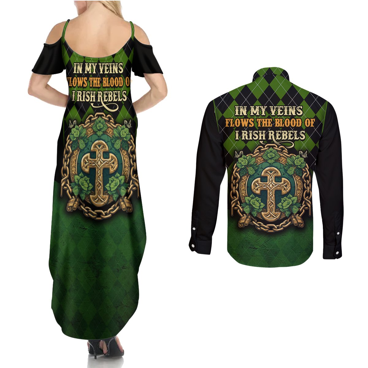 In My Veins Flows The Blood Of Irish Rebels Couples Matching Summer Maxi Dress and Long Sleeve Button Shirt - Wonder Print Shop