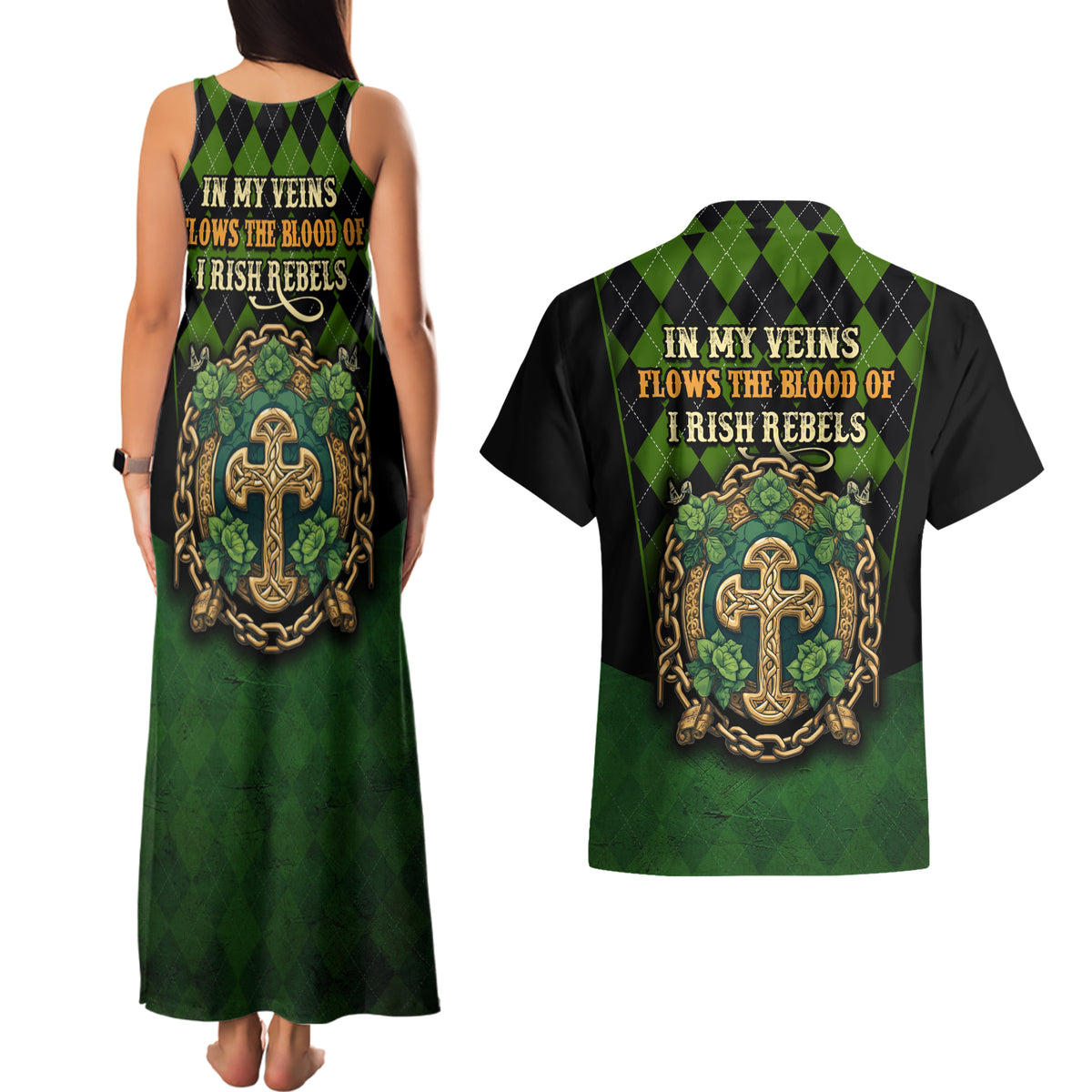 In My Veins Flows The Blood Of Irish Rebels Couples Matching Tank Maxi Dress and Hawaiian Shirt - Wonder Print Shop