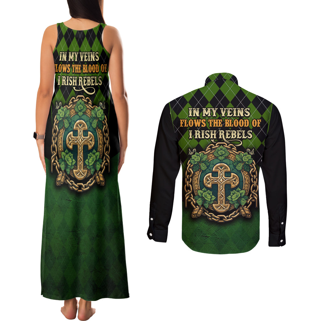 In My Veins Flows The Blood Of Irish Rebels Couples Matching Tank Maxi Dress and Long Sleeve Button Shirt - Wonder Print Shop