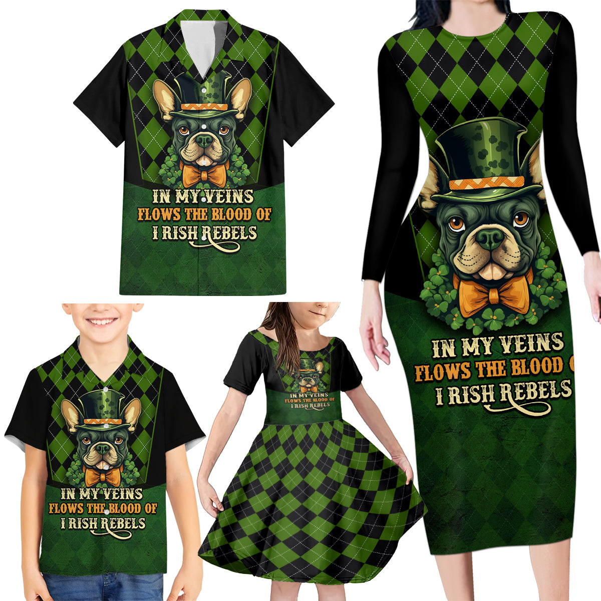 In My Veins Flows The Blood Of Irish Rebels Family Matching Long Sleeve Bodycon Dress and Hawaiian Shirt - Wonder Print Shop