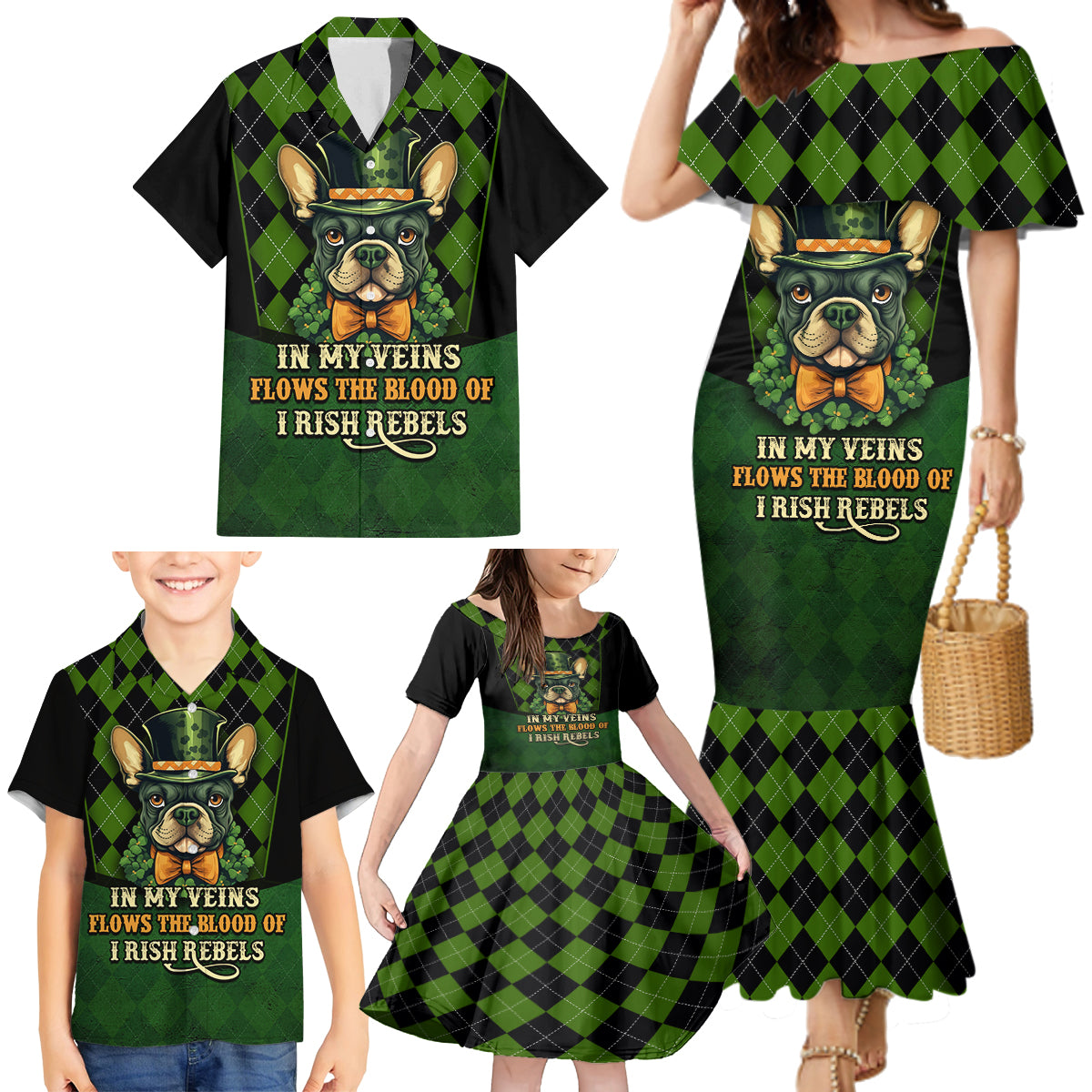 In My Veins Flows The Blood Of Irish Rebels Family Matching Mermaid Dress and Hawaiian Shirt - Wonder Print Shop