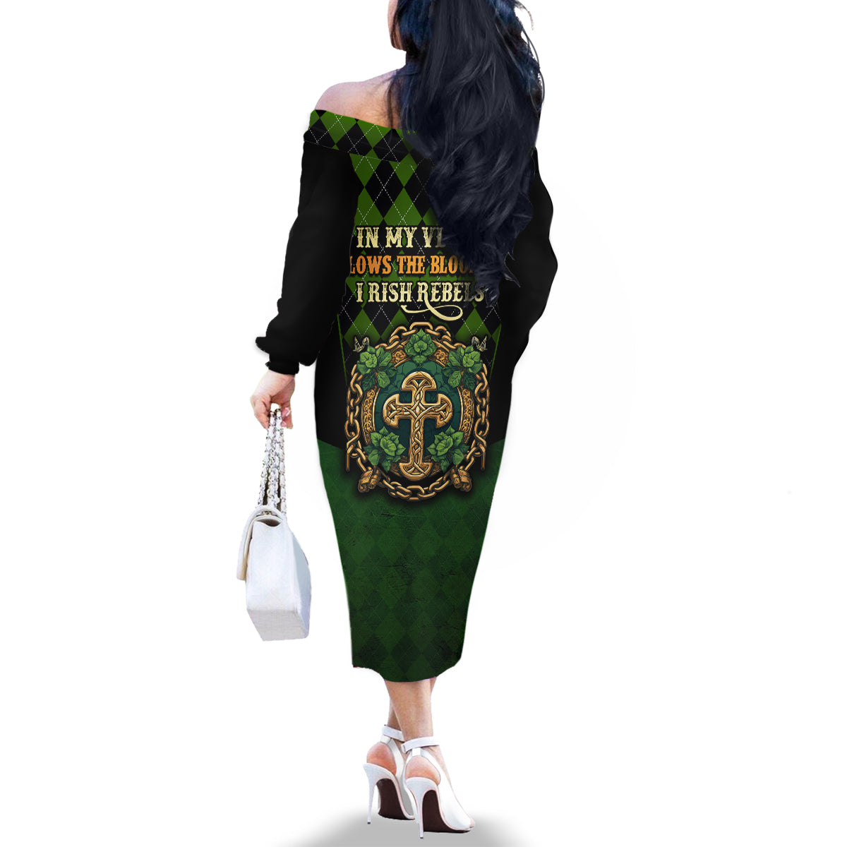 In My Veins Flows The Blood Of Irish Rebels Family Matching Off Shoulder Long Sleeve Dress and Hawaiian Shirt - Wonder Print Shop