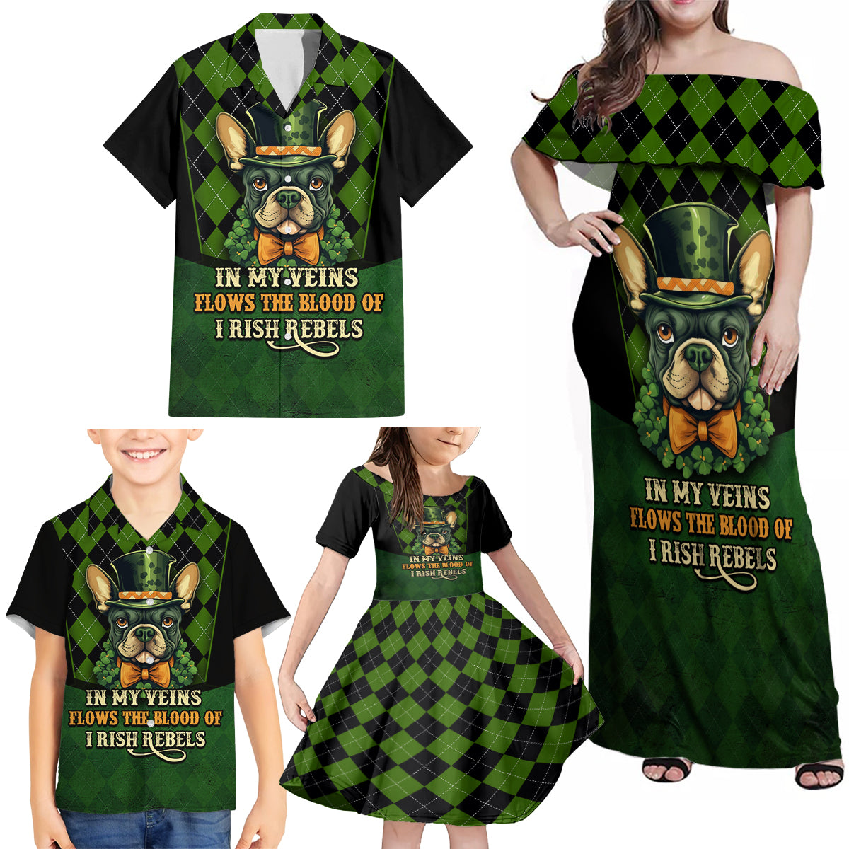 In My Veins Flows The Blood Of Irish Rebels Family Matching Off Shoulder Maxi Dress and Hawaiian Shirt - Wonder Print Shop