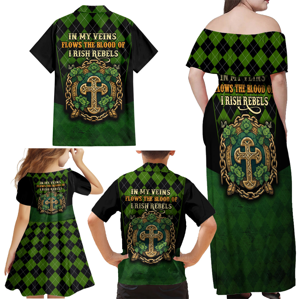 In My Veins Flows The Blood Of Irish Rebels Family Matching Off Shoulder Maxi Dress and Hawaiian Shirt - Wonder Print Shop