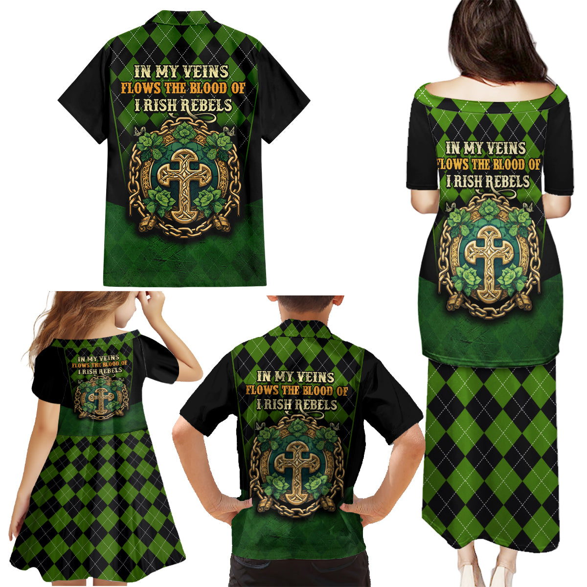 In My Veins Flows The Blood Of Irish Rebels Family Matching Puletasi and Hawaiian Shirt - Wonder Print Shop
