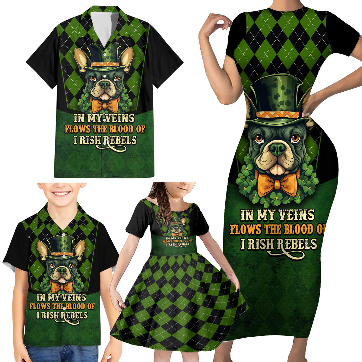 In My Veins Flows The Blood Of Irish Rebels Family Matching Short Sleeve Bodycon Dress and Hawaiian Shirt - Wonder Print Shop