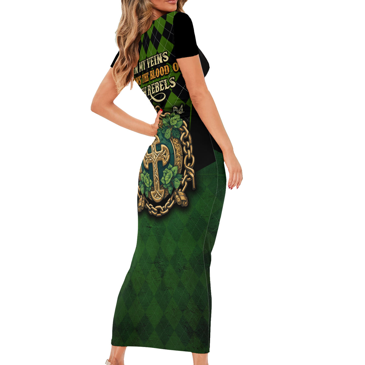 In My Veins Flows The Blood Of Irish Rebels Family Matching Short Sleeve Bodycon Dress and Hawaiian Shirt - Wonder Print Shop