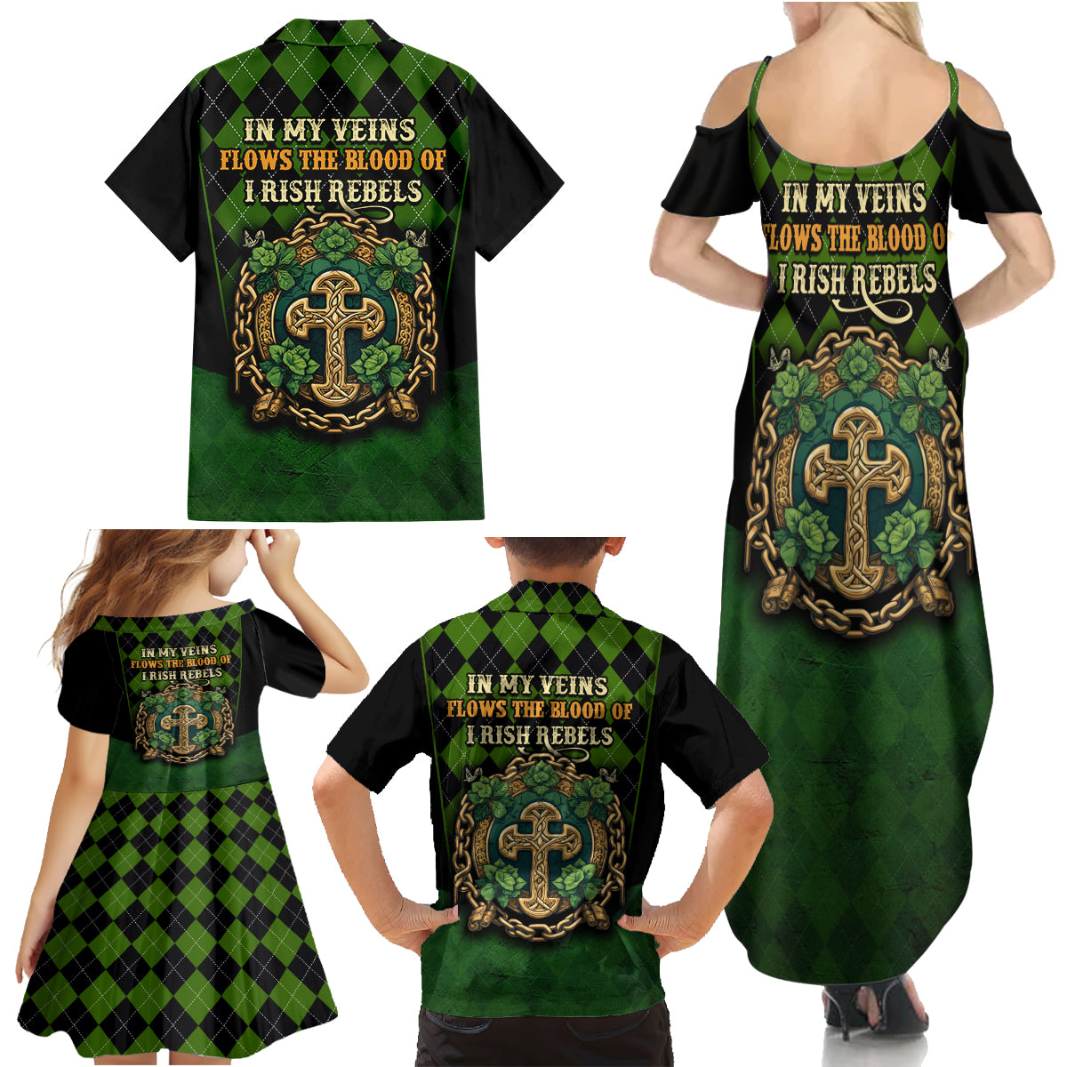 In My Veins Flows The Blood Of Irish Rebels Family Matching Summer Maxi Dress and Hawaiian Shirt - Wonder Print Shop