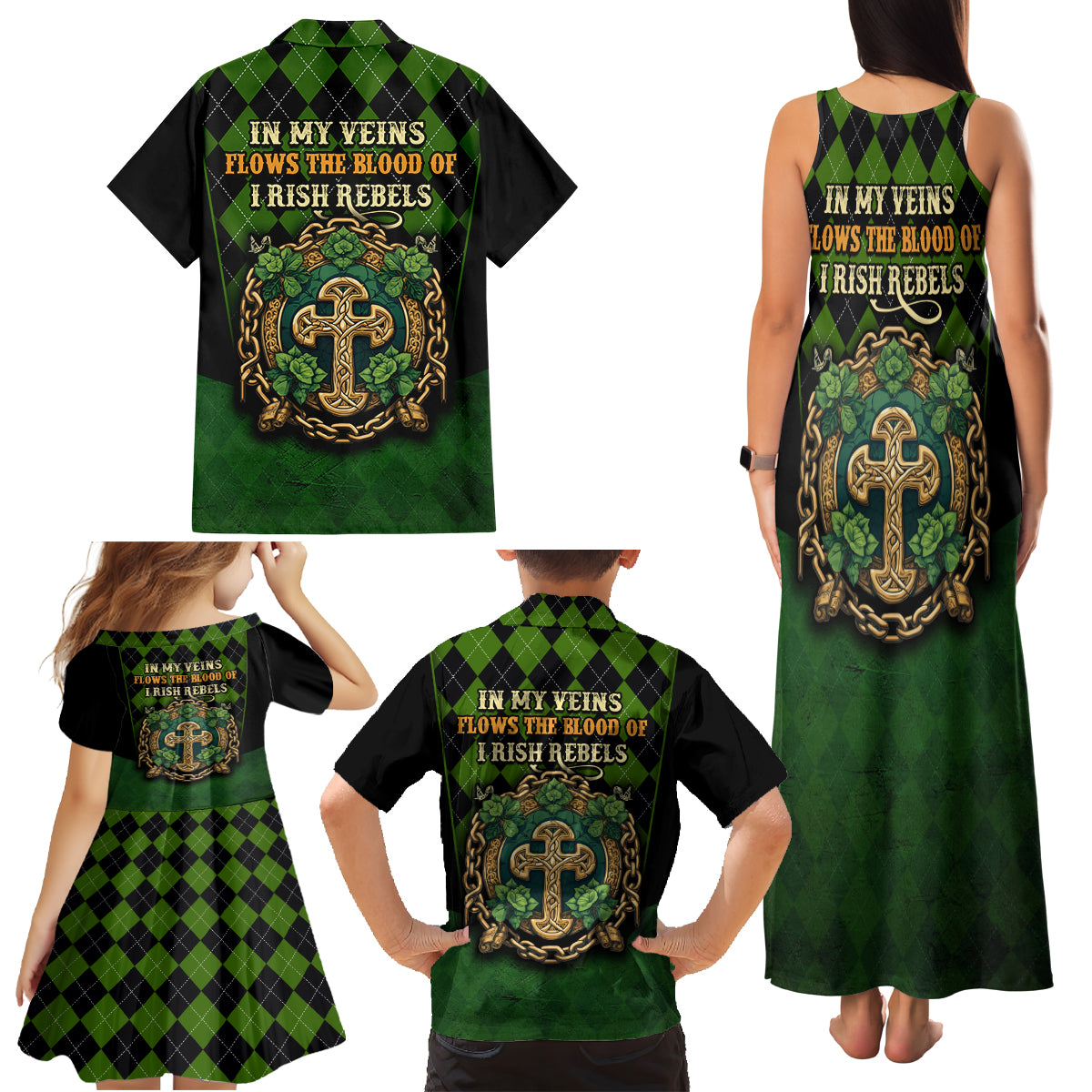 In My Veins Flows The Blood Of Irish Rebels Family Matching Tank Maxi Dress and Hawaiian Shirt - Wonder Print Shop