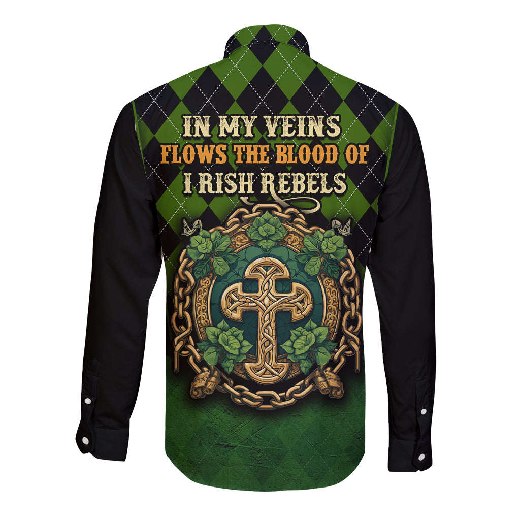 In My Veins Flows The Blood Of Irish Rebels Long Sleeve Button Shirt - Wonder Print Shop