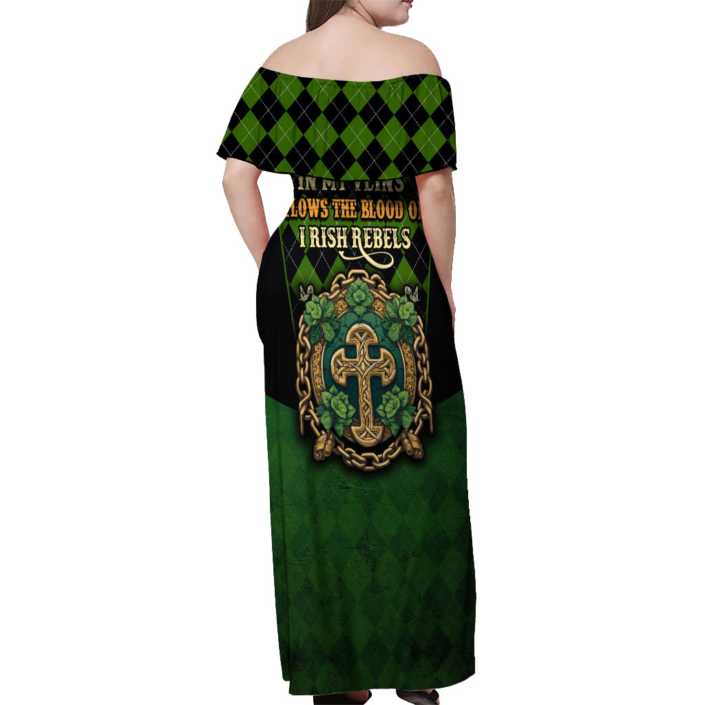 In My Veins Flows The Blood Of Irish Rebels Off Shoulder Maxi Dress - Wonder Print Shop