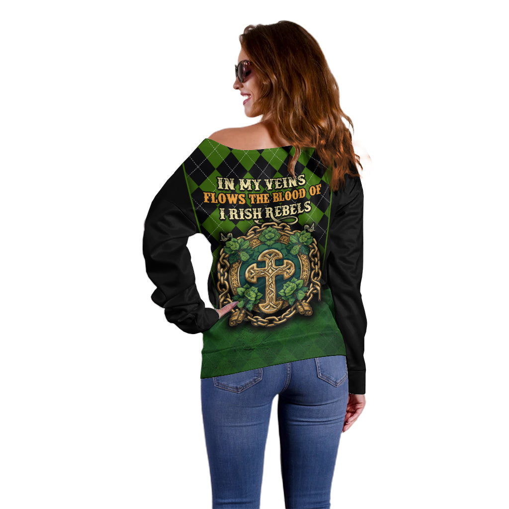 In My Veins Flows The Blood Of Irish Rebels Off Shoulder Sweater - Wonder Print Shop