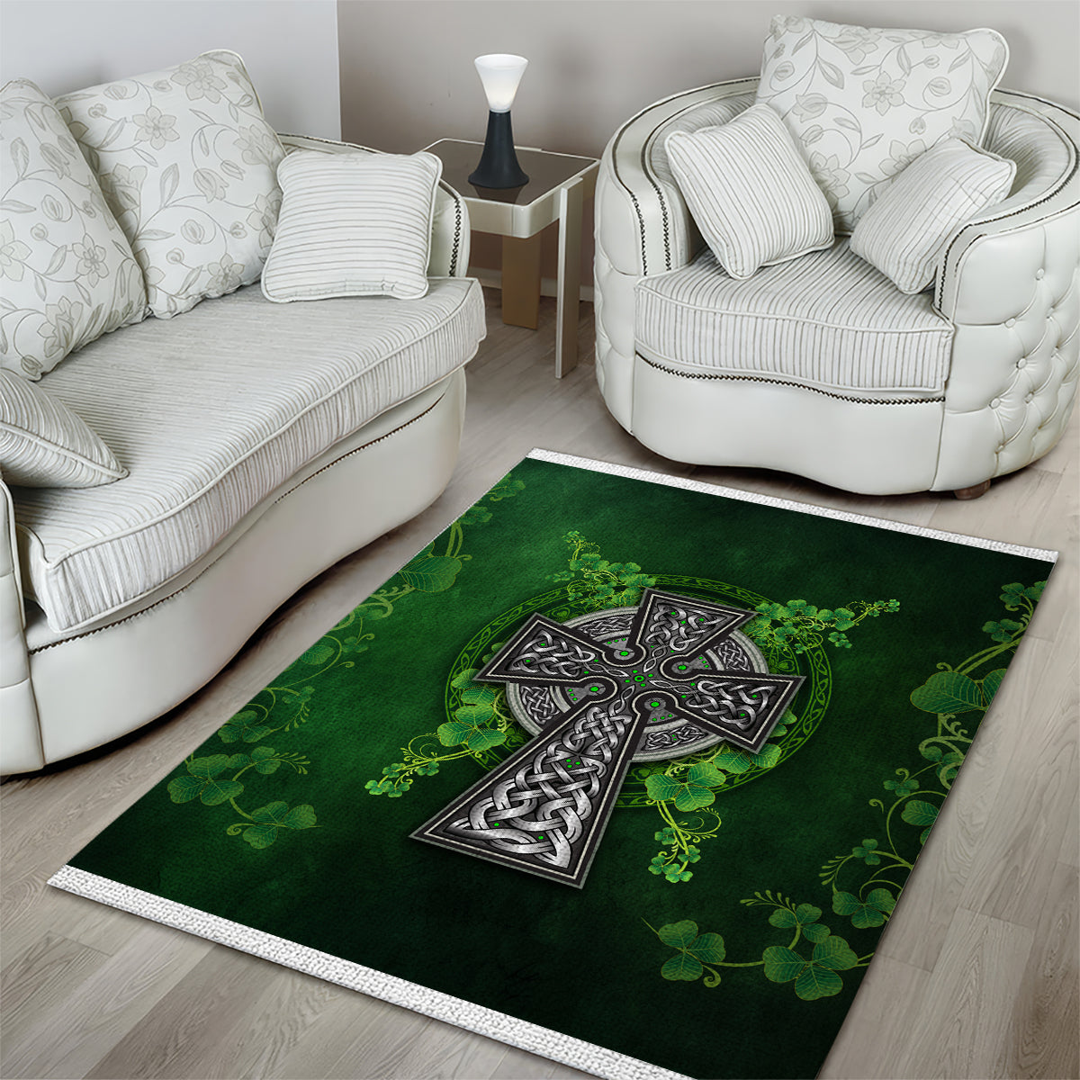 Irish Cross Mix With Shamrock Floral Area Rug - Wonder Print Shop