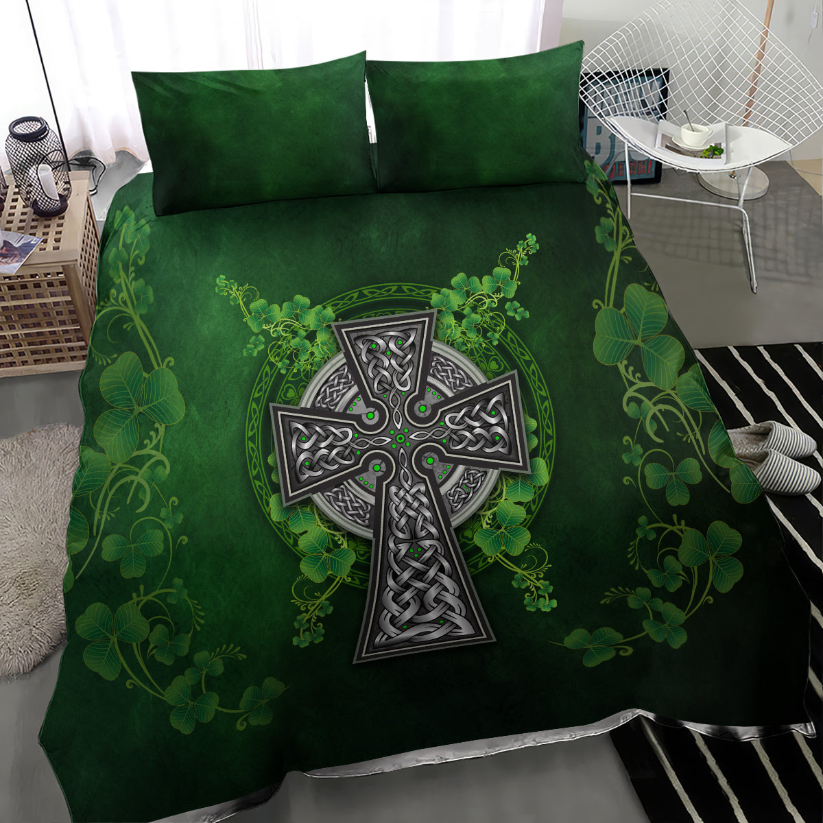 Irish Cross Mix With Shamrock Floral Bedding Set - Wonder Print Shop