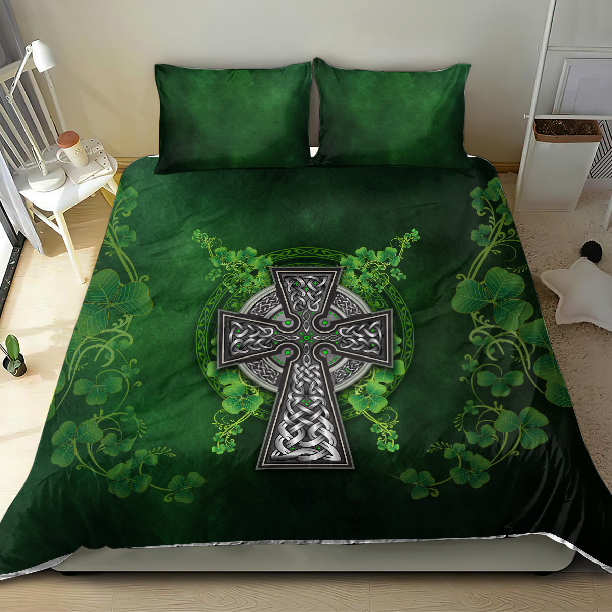 Irish Cross Mix With Shamrock Floral Bedding Set - Wonder Print Shop