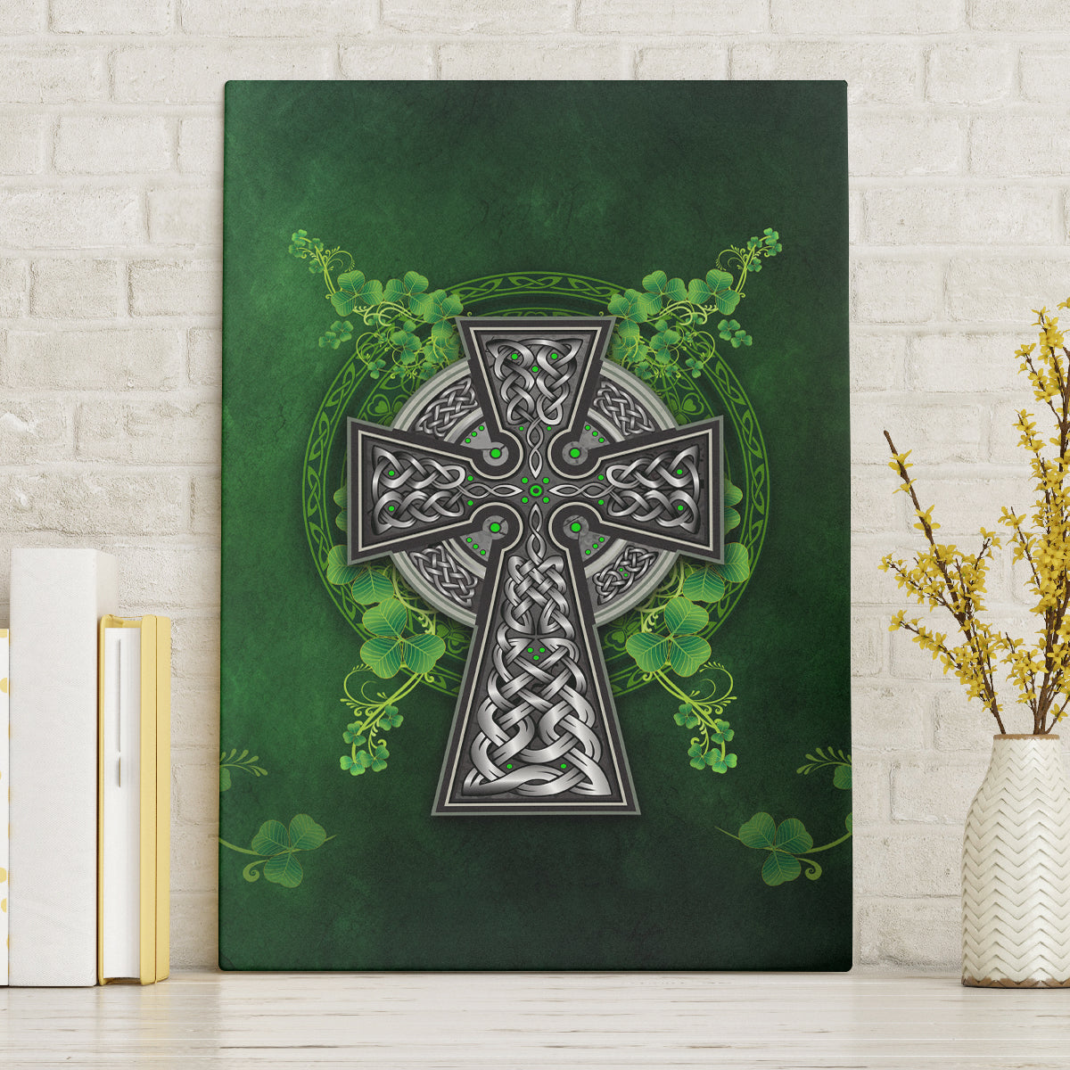 Irish Cross Mix With Shamrock Floral Canvas Wall Art - Wonder Print Shop