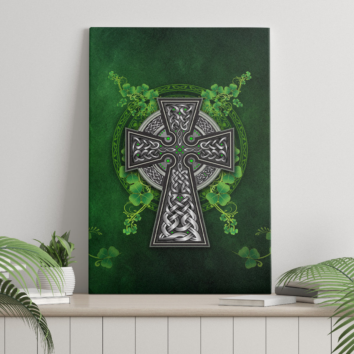 Irish Cross Mix With Shamrock Floral Canvas Wall Art - Wonder Print Shop