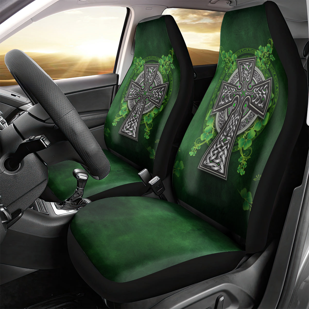Irish Cross Mix With Shamrock Floral Car Seat Cover - Wonder Print Shop