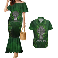 Irish Cross Mix With Shamrock Floral Couples Matching Mermaid Dress and Hawaiian Shirt - Wonder Print Shop
