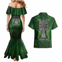 Irish Cross Mix With Shamrock Floral Couples Matching Mermaid Dress and Hawaiian Shirt - Wonder Print Shop