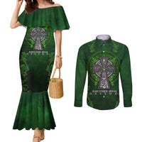 Irish Cross Mix With Shamrock Floral Couples Matching Mermaid Dress and Long Sleeve Button Shirt