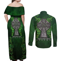Irish Cross Mix With Shamrock Floral Couples Matching Off Shoulder Maxi Dress and Long Sleeve Button Shirt - Wonder Print Shop