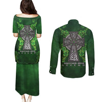 Irish Cross Mix With Shamrock Floral Couples Matching Puletasi and Long Sleeve Button Shirt - Wonder Print Shop