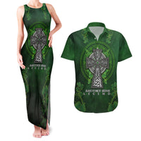 Irish Cross Mix With Shamrock Floral Couples Matching Tank Maxi Dress and Hawaiian Shirt - Wonder Print Shop