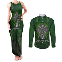 Irish Cross Mix With Shamrock Floral Couples Matching Tank Maxi Dress and Long Sleeve Button Shirt - Wonder Print Shop