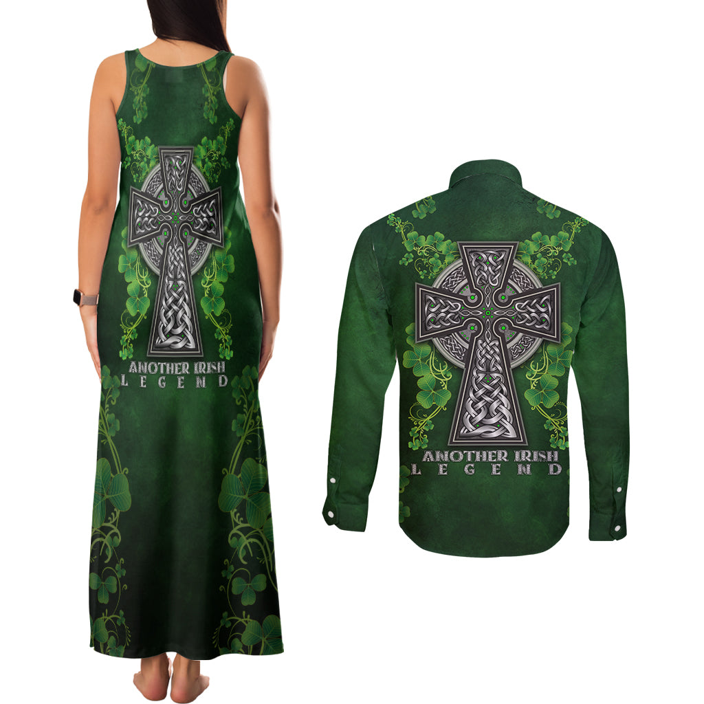 Irish Cross Mix With Shamrock Floral Couples Matching Tank Maxi Dress and Long Sleeve Button Shirt - Wonder Print Shop