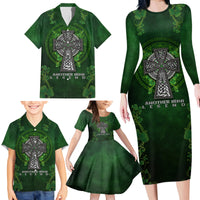 Irish Cross Mix With Shamrock Floral Family Matching Long Sleeve Bodycon Dress and Hawaiian Shirt - Wonder Print Shop