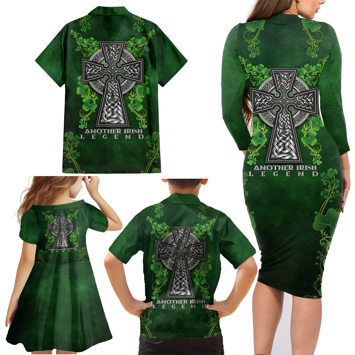 Irish Cross Mix With Shamrock Floral Family Matching Long Sleeve Bodycon Dress and Hawaiian Shirt - Wonder Print Shop