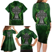Irish Cross Mix With Shamrock Floral Family Matching Long Sleeve Bodycon Dress and Hawaiian Shirt - Wonder Print Shop