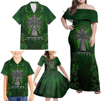 Irish Cross Mix With Shamrock Floral Family Matching Off Shoulder Maxi Dress and Hawaiian Shirt - Wonder Print Shop