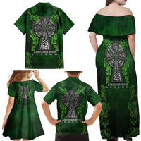 Irish Cross Mix With Shamrock Floral Family Matching Off Shoulder Maxi Dress and Hawaiian Shirt - Wonder Print Shop