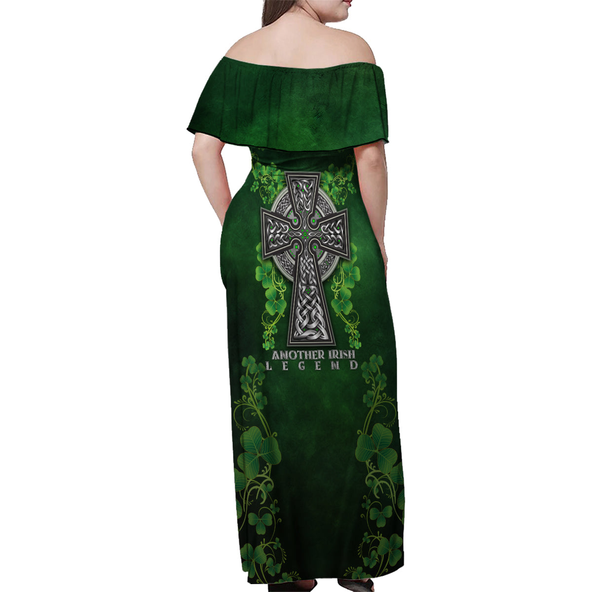 Irish Cross Mix With Shamrock Floral Family Matching Off Shoulder Maxi Dress and Hawaiian Shirt - Wonder Print Shop