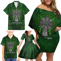 Irish Cross Mix With Shamrock Floral Family Matching Off Shoulder Short Dress and Hawaiian Shirt - Wonder Print Shop