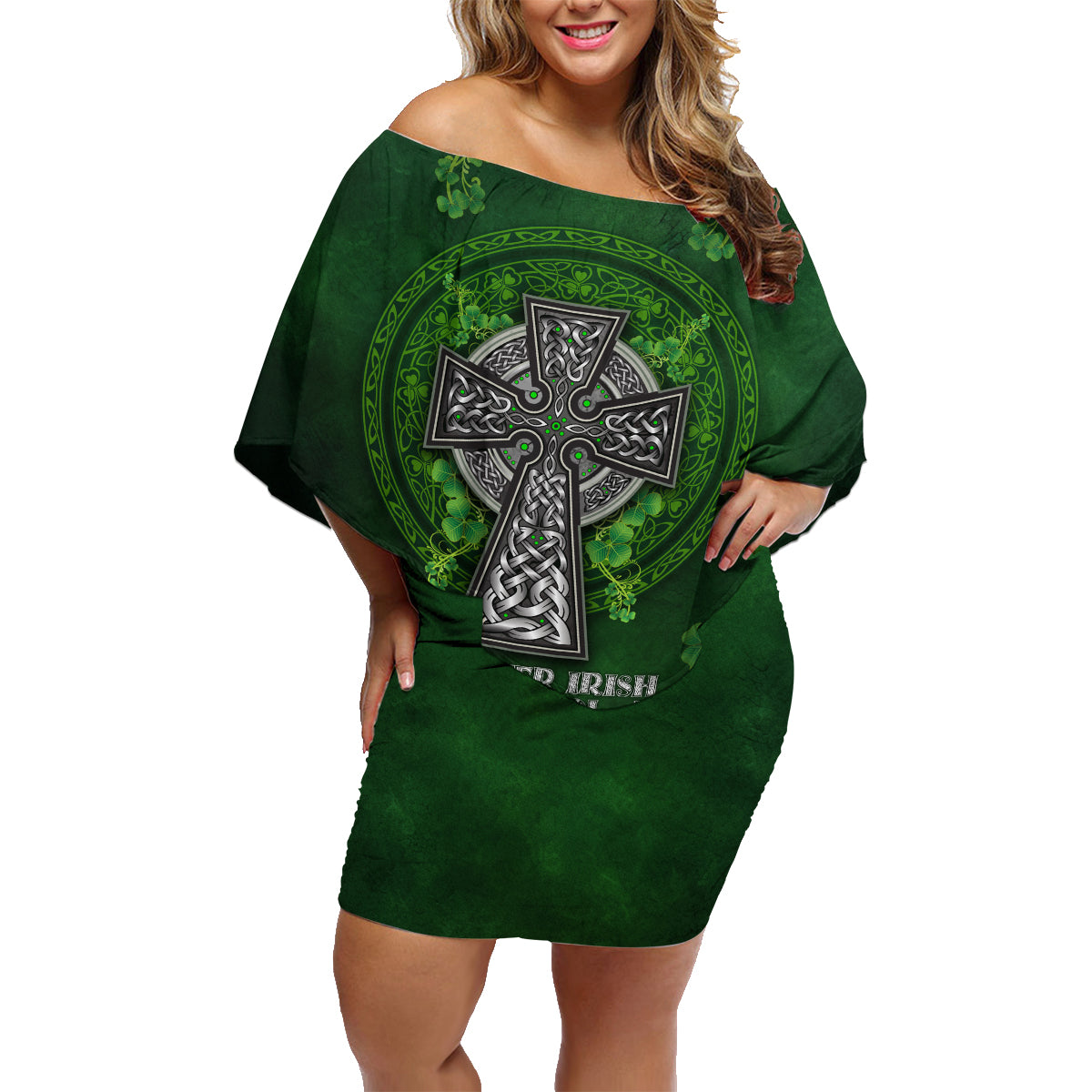 Irish Cross Mix With Shamrock Floral Family Matching Off Shoulder Short Dress and Hawaiian Shirt - Wonder Print Shop