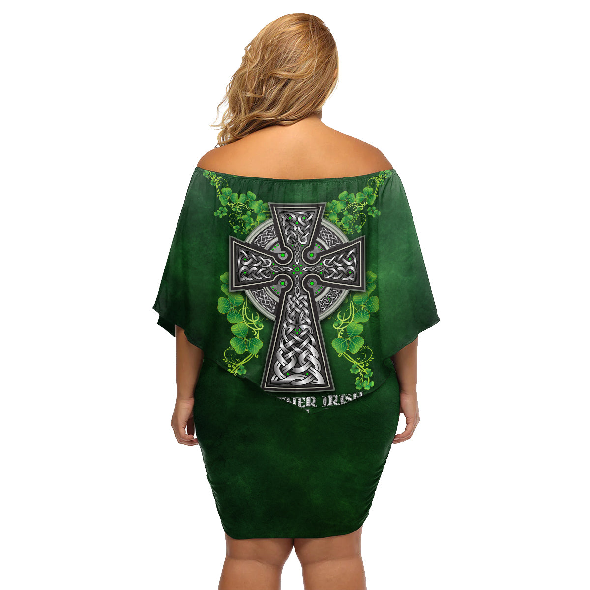 Irish Cross Mix With Shamrock Floral Family Matching Off Shoulder Short Dress and Hawaiian Shirt - Wonder Print Shop