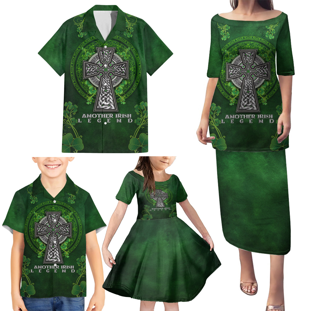 Irish Cross Mix With Shamrock Floral Family Matching Puletasi and Hawaiian Shirt - Wonder Print Shop