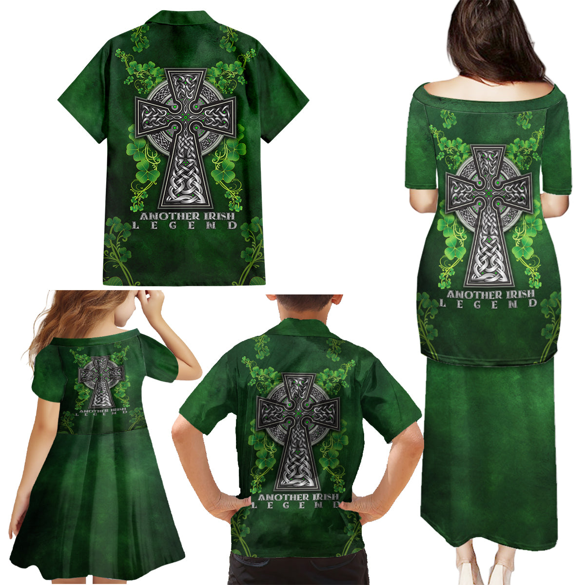 Irish Cross Mix With Shamrock Floral Family Matching Puletasi and Hawaiian Shirt - Wonder Print Shop