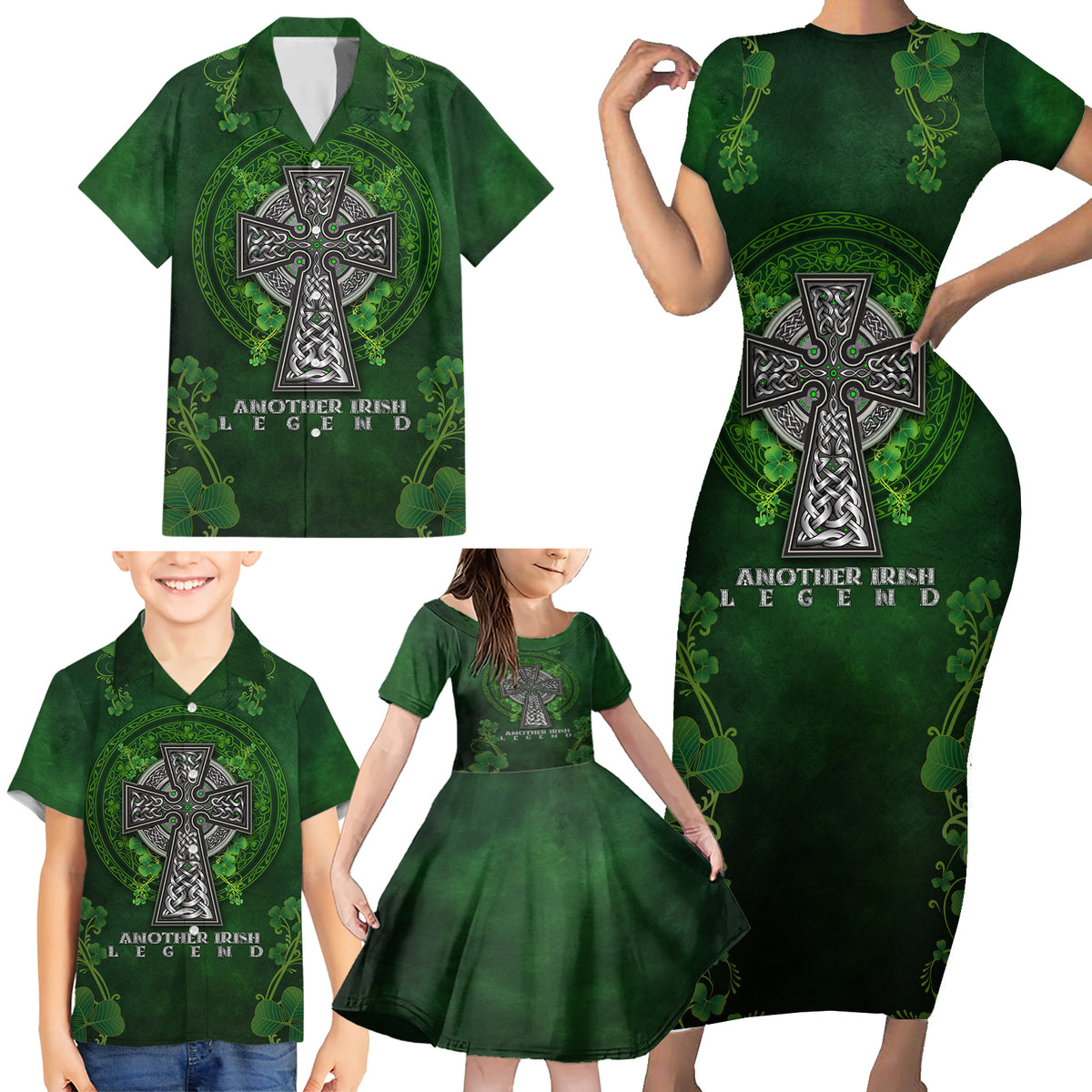 Irish Cross Mix With Shamrock Floral Family Matching Short Sleeve Bodycon Dress and Hawaiian Shirt - Wonder Print Shop