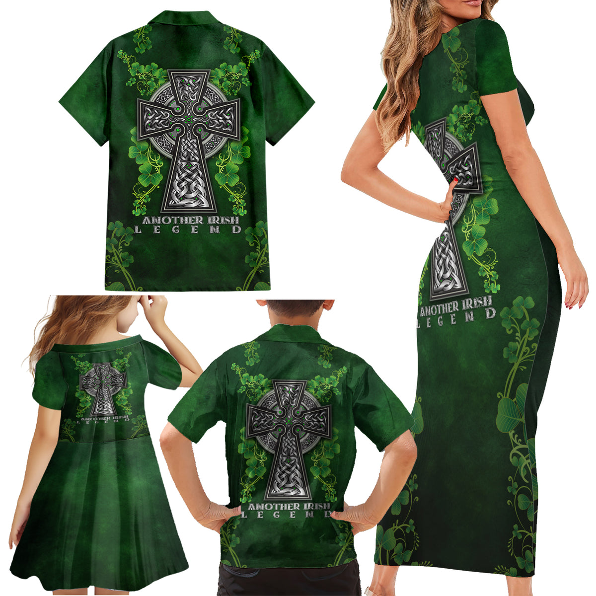 Irish Cross Mix With Shamrock Floral Family Matching Short Sleeve Bodycon Dress and Hawaiian Shirt - Wonder Print Shop