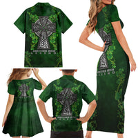 Irish Cross Mix With Shamrock Floral Family Matching Short Sleeve Bodycon Dress and Hawaiian Shirt - Wonder Print Shop
