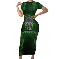Irish Cross Mix With Shamrock Floral Family Matching Short Sleeve Bodycon Dress and Hawaiian Shirt - Wonder Print Shop