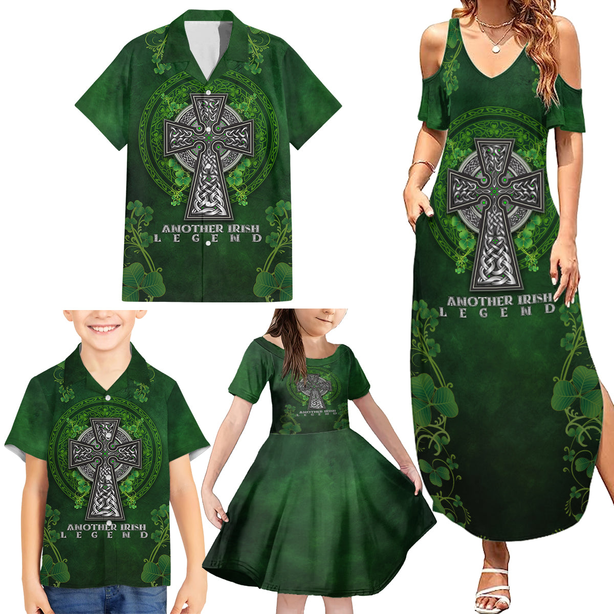 Irish Cross Mix With Shamrock Floral Family Matching Summer Maxi Dress and Hawaiian Shirt - Wonder Print Shop